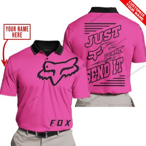 PREMIUM JUST FCKN GONNA SEND IT – CUSTOM NAME – FOX RACING - PINK 1 - POLO SHIRT