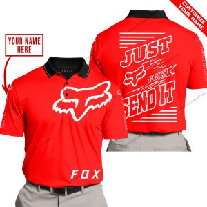 PREMIUM JUST FCKN GONNA SEND IT – CUSTOM NAME – FOX RACING - RED - POLO SHIRT