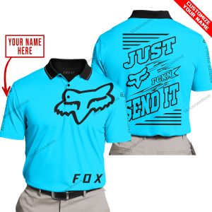 PREMIUM JUST FCKN GONNA SEND IT – CUSTOM NAME – FOX RACING - SKY BLUE - POLO SHIRT