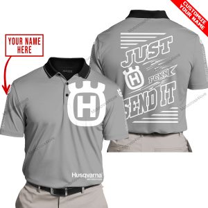 PREMIUM JUST FCKN GONNA SEND IT – CUSTOM NAME – HUSQVARNA - GREY - POLO SHIRT