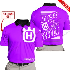 PREMIUM JUST FCKN GONNA SEND IT – CUSTOM NAME – HUSQVARNA - PURPLE - POLO SHIRT