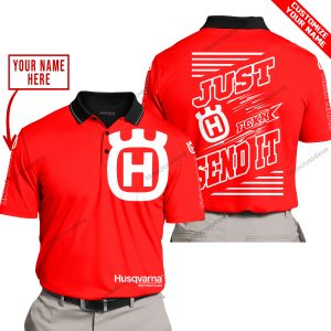 PREMIUM JUST FCKN GONNA SEND IT – CUSTOM NAME – HUSQVARNA - RED - POLO SHIRT