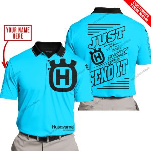 PREMIUM JUST FCKN GONNA SEND IT – CUSTOM NAME – HUSQVARNA - SKY BLUE - POLO SHIRT