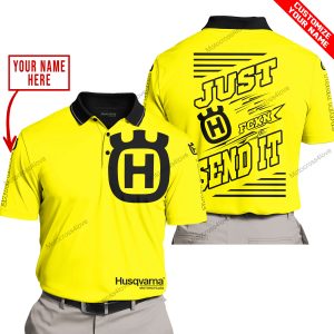 PREMIUM JUST FCKN GONNA SEND IT – CUSTOM NAME – HUSQVARNA - YELLOW - POLO SHIRT