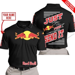 PREMIUM JUST FCKN GONNA SEND IT – CUSTOM NAME – RED BULL – BLACK - POLO SHIRT