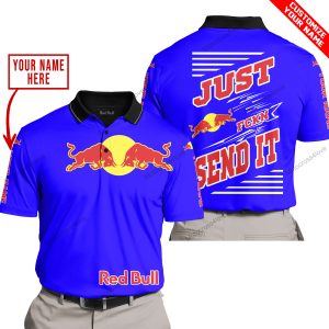 PREMIUM JUST FCKN GONNA SEND IT – CUSTOM NAME – RED BULL – BLUE - POLO SHIRT