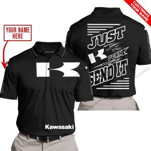 PREMIUM JUST FCKN GONNA SEND IT – CUSTOM NAME – KAWASAKI - BLACK - POLO SHIRT