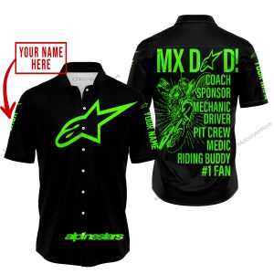 MX DAD - PERSONALISED GIFTS FOR CHILDREN & ADULTS - ALPINESTARS - GREEN - BUTTON SHIRT