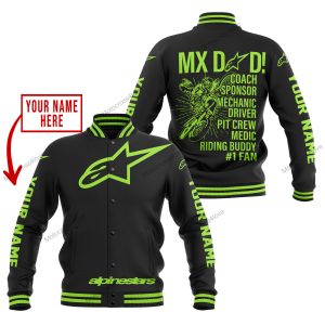 MX DAD - PERSONALISED GIFTS FOR CHILDREN & ADULTS - ALPINESTARS - GREEN 1 - BASEBALL JACKET