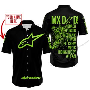 MX DAD - PERSONALISED GIFTS FOR CHILDREN & ADULTS - ALPINESTARS - GREEN 1 - BUTTON SHIRT
