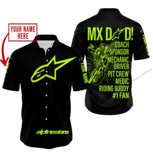 MX DAD - PERSONALISED GIFTS FOR CHILDREN & ADULTS - ALPINESTARS - NEON - BUTTON SHIRT