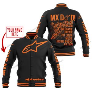 MX DAD - PERSONALISED GIFTS FOR CHILDREN & ADULTS - ALPINESTARS - ORANGE - BASEBALL JACKET