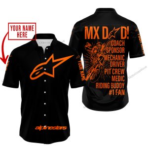 MX DAD - PERSONALISED GIFTS FOR CHILDREN & ADULTS - ALPINESTARS - ORANGE - BUTTON SHIRT