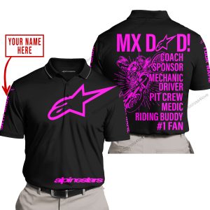 MX DAD - PERSONALISED GIFTS FOR CHILDREN & ADULTS - ALPINESTARS - PINK - POLO SHIRT