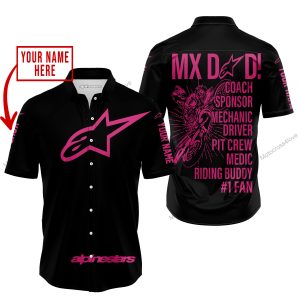 MX DAD - PERSONALISED GIFTS FOR CHILDREN & ADULTS - ALPINESTARS - PINK 1 - BUTTON SHIRT