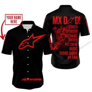 MX DAD - PERSONALISED GIFTS FOR CHILDREN & ADULTS - ALPINESTARS - RED - BUTTON SHIRT