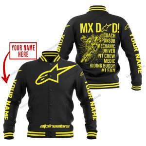 MX DAD - PERSONALISED GIFTS FOR CHILDREN & ADULTS - ALPINESTARS - YELLOW - BASEBALL JACKET