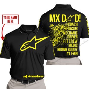 MX DAD - PERSONALISED GIFTS FOR CHILDREN & ADULTS - ALPINESTARS - YELLOW - POLO SHIRT
