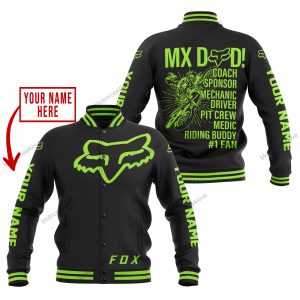 MX DAD - PERSONALISED GIFTS FOR CHILDREN & ADULTS - FOX RACING - GREEN 1 BLACK - BASEBALL JACKET