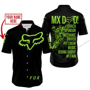 MX DAD - PERSONALISED GIFTS FOR CHILDREN & ADULTS - FOX RACING - GREEN 1 BLACK - BUTTON SHIRT