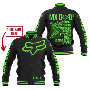 MX DAD - PERSONALISED GIFTS FOR CHILDREN & ADULTS - FOX RACING - GREEN BLACK - BASEBALL JACKET