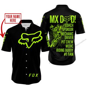 MX DAD - PERSONALISED GIFTS FOR CHILDREN & ADULTS - FOX RACING - NEON BLACK - BUTTON SHIRT