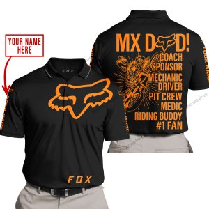 MX DAD - PERSONALISED GIFTS FOR CHILDREN & ADULTS - FOX RACING - ORANGE BLACK - POLO SHIRT