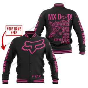 MX DAD - PERSONALISED GIFTS FOR CHILDREN & ADULTS - FOX RACING - PINK 1 BLACK - BASEBALL JACKET