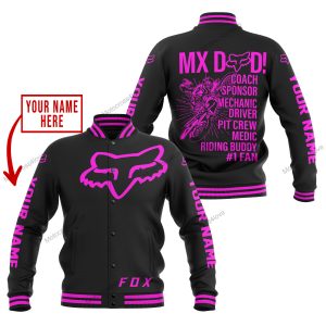 MX DAD - PERSONALISED GIFTS FOR CHILDREN & ADULTS - FOX RACING - PINK BLACK - BASEBALL JACKET