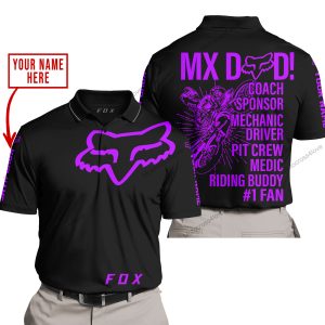 MX DAD - PERSONALISED GIFTS FOR CHILDREN & ADULTS - FOX RACING - PURPLE BLACK - POLO SHIRT