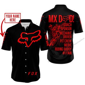 MX DAD - PERSONALISED GIFTS FOR CHILDREN & ADULTS - FOX RACING - RED BLACK - BUTTON SHIRT