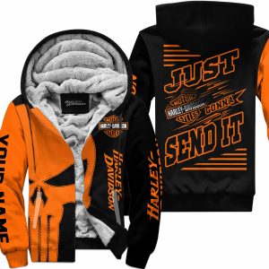 PREMIUM JUST FCKN GONNA SEND IT - CUSTOM NAME FLEECE HOODIE - HARLEY DAVIDSON - ORANGE BLACK