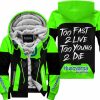 TOO FAST TO LIVE TOO YOUNG TO DIE - FLEECE HOODIE - HUSQVARNA - GREEN