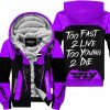 TOO FAST TO LIVE TOO YOUNG TO DIE - FLEECE HOODIE - FLY RACING - PURPLE