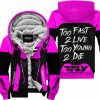 TOO FAST TO LIVE TOO YOUNG TO DIE - FLEECE HOODIE - FLY RACING - PINK