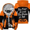 TOO FAST TO LIVE TOO YOUNG TO DIE - FLEECE HOODIE - FLY RACING - ORANGE
