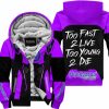 TOO FAST TO LIVE TOO YOUNG TO DIE - FLEECE HOODIE - HUSQVARNA - PURPLE