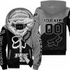 PREMIUM GIFT - CUSTOM NAME - FOX RACING - GREY  - FLEECE ZIP HOODIE