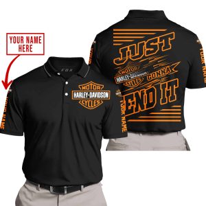 PREMIUM JUST FCKN GONNA SEND IT – CUSTOM NAME – HARLEY DAVIDSON – ORANGE BLACK - POLO SHIRT