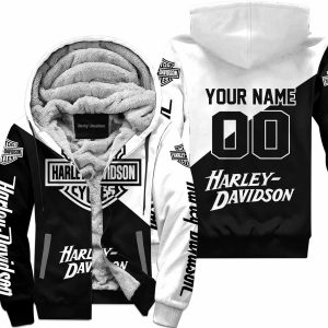 PREMIUM GIFT - CUSTOM NAME - HARLEY DAVIDSON - WHITE - FLEECE ZIP HOODIE