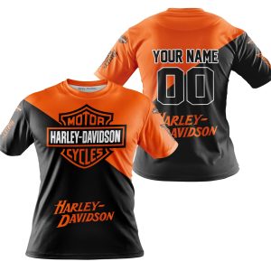 PREMIUM GIFT - CUSTOM NAME - HARLEY DAVIDSON - ORANGE - T-SHIRT