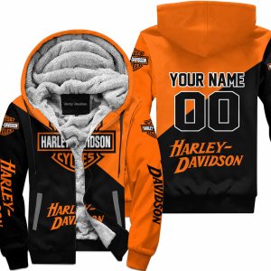 PREMIUM GIFT - CUSTOM NAME - HARLEY DAVIDSON - ORANGE - FLEECE ZIP HOODIE