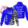 TOO FAST TO LIVE TOO YOUNG TO DIE - LIMITED EDITION - CUSTOM NAME - FOX RACING - BLUE