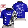 TOO FAST TO LIVE TOO YOUNG TO DIE - LIMITED EDITION - CUSTOM NAME - FOX RACING - NAVY - POLO SHIRT