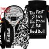 TOO FAST TO LIVE TOO YOUNG TO DIE - LIMITED EDITION - CUSTOM NAME - RED BULL - BLACK - FLEECE ZIP HOOODIE