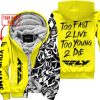 TOO FAST TO LIVE TOO YOUNG TO DIE - LIMITED EDITION - CUSTOM NAME - FLY RACING - YELLOW - FLEECE ZIP HOOODIE