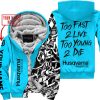 TOO FAST TO LIVE TOO YOUNG TO DIE - LIMITED EDITION - CUSTOM NAME - HUSQVARNA - SKY BLUE - FLEECE ZIP HOOODIE