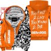 TOO FAST TO LIVE TOO YOUNG TO DIE - LIMITED EDITION - CUSTOM NAME - SEA DOO - ORANGE - FLEECE ZIP HOOODIE