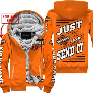 PREMIUM JUST FCKN GONNA SEND IT – CUSTOM NAME – HARLEY DAVIDSON - ORANGE V1 - FLEECE ZIP HOODIE