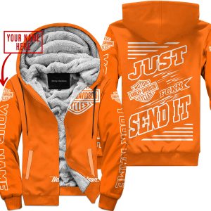 PREMIUM JUST FCKN GONNA SEND IT – CUSTOM NAME – HARLEY DAVIDSON - ORANGE - FLEECE ZIP HOODIE